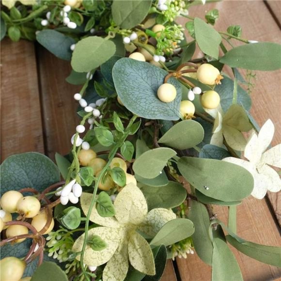 Artificial GreenLeaf Eucalyptus Wreath,Berry Wreath for Spring,Summer,Front Door - Picture 4 of 7